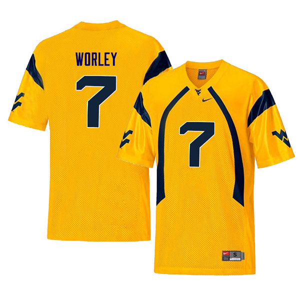 Men #7 Daryl Worley West Virginia Mountaineers Retro College Football Jerseys Sale-Yellow - Click Image to Close